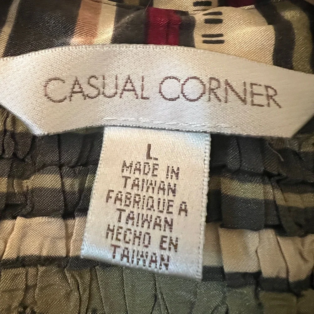 Vintage Casual Corner Crinkle Multicolor Stripe‎ Short Sleeve Top, Women's Large
